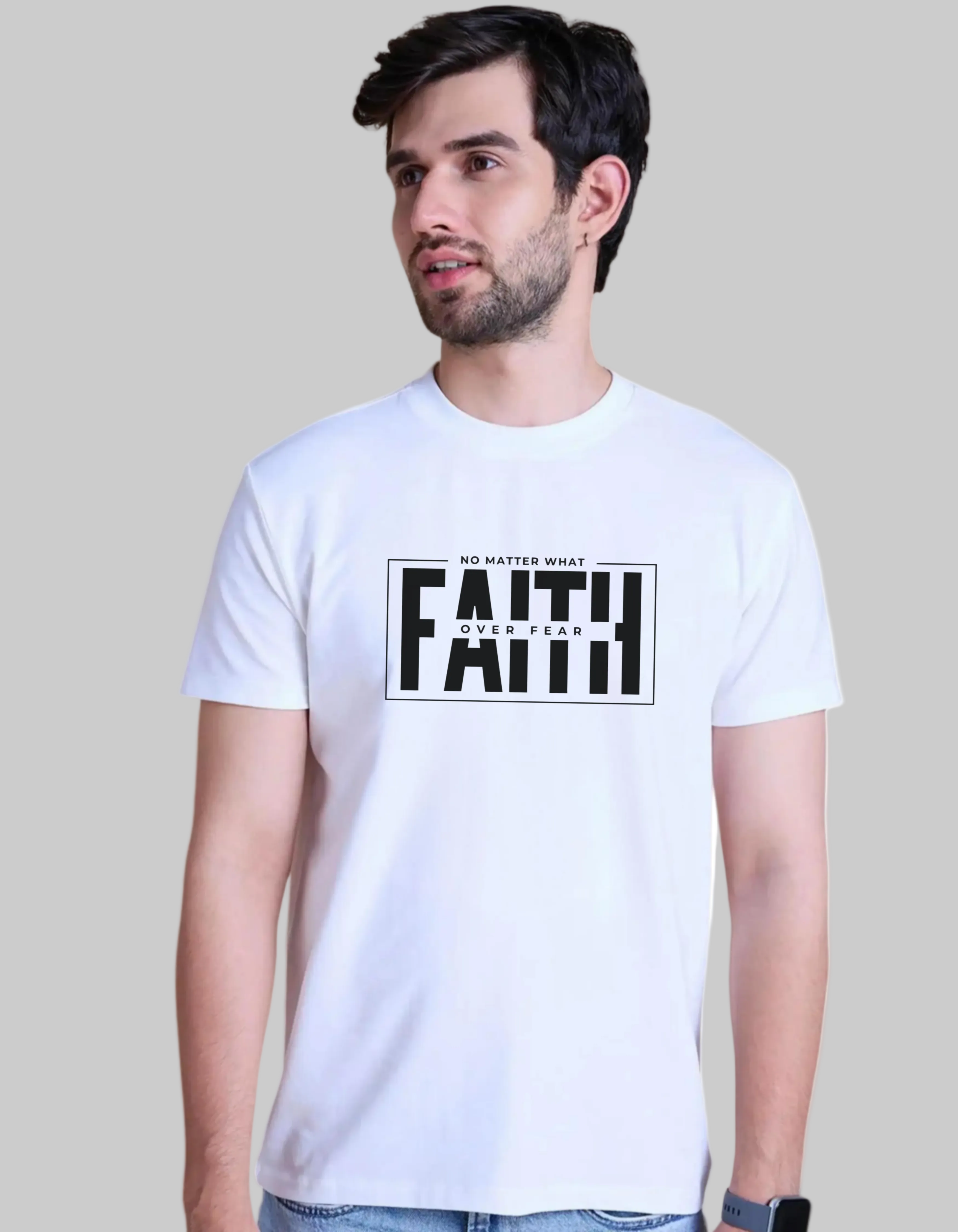 Faith Over Fear 180 GSM Premium Half-sleeved Tshirt For Mens