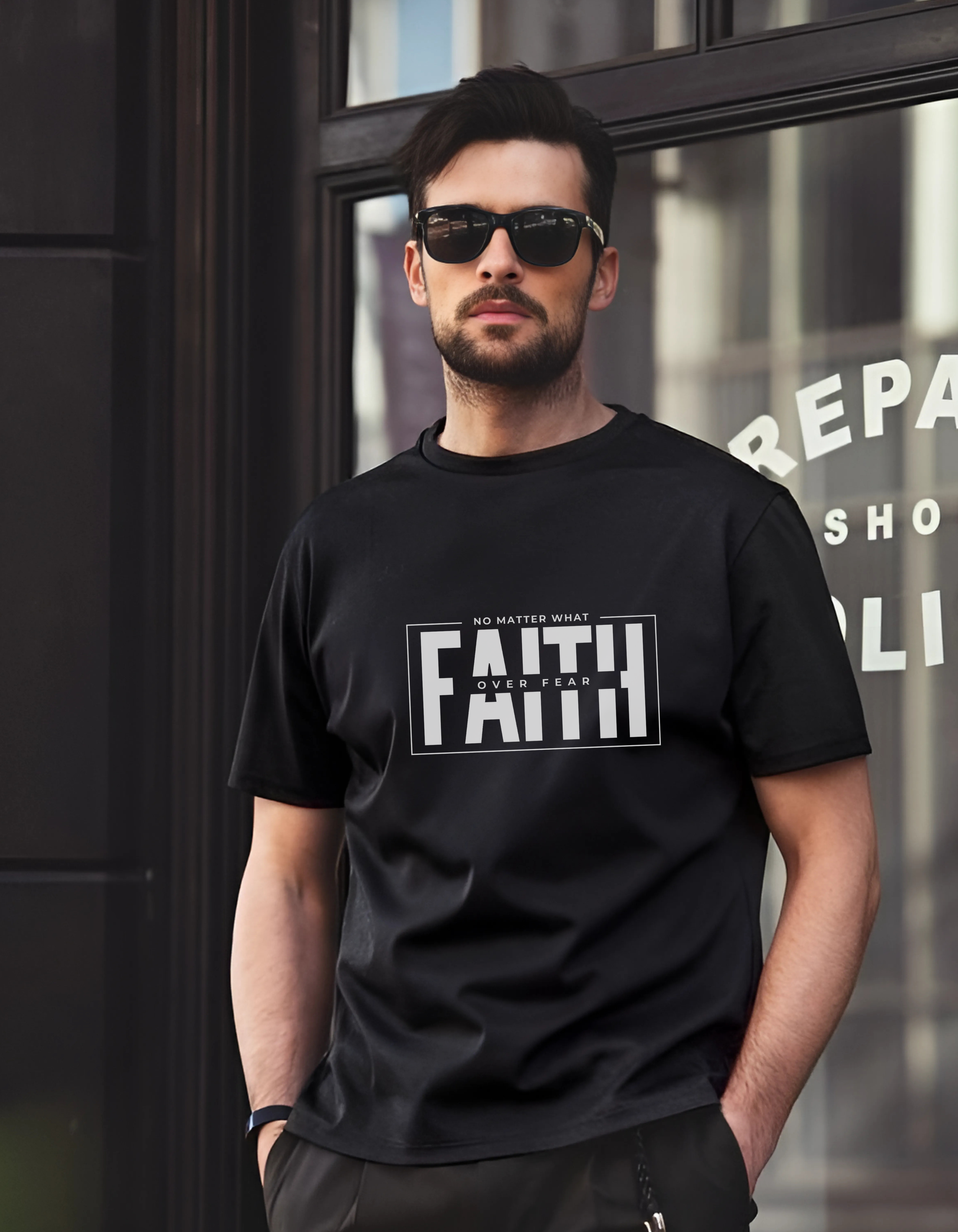 Faith Over Fear 180 GSM Premium Half-sleeved Tshirt For Mens