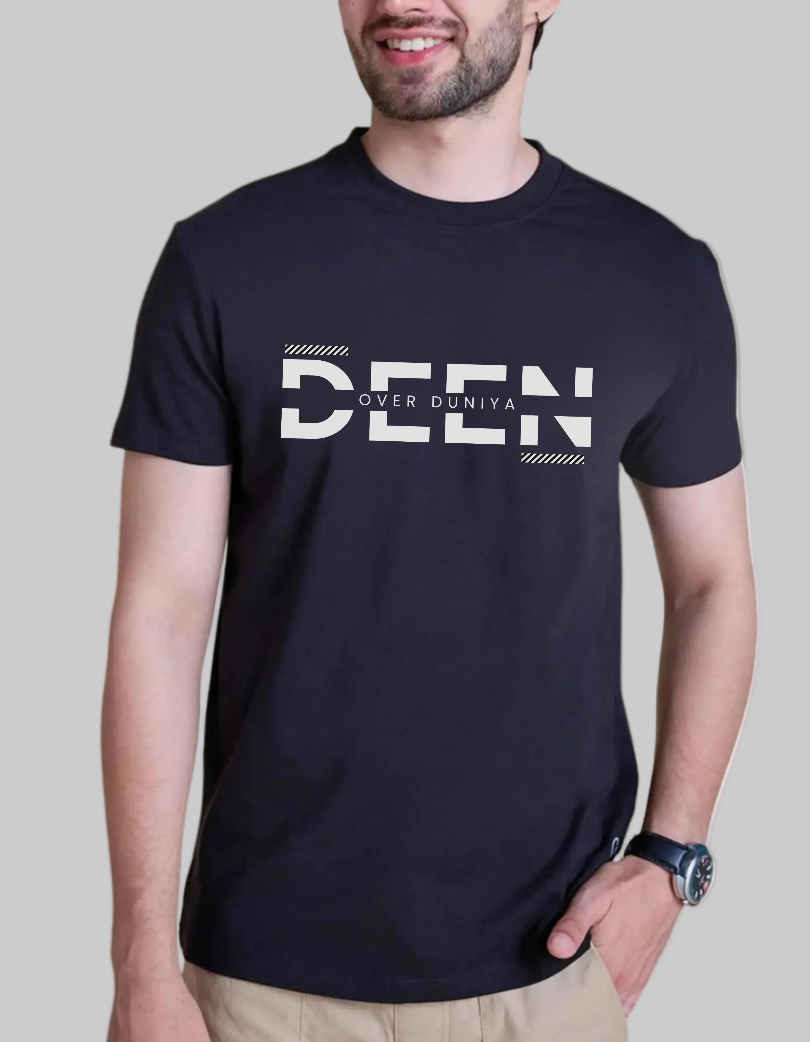 Deen Over Duniya | Islamic Tshirt for muslims| 100% cotton Premium Half-sleeved For Men.