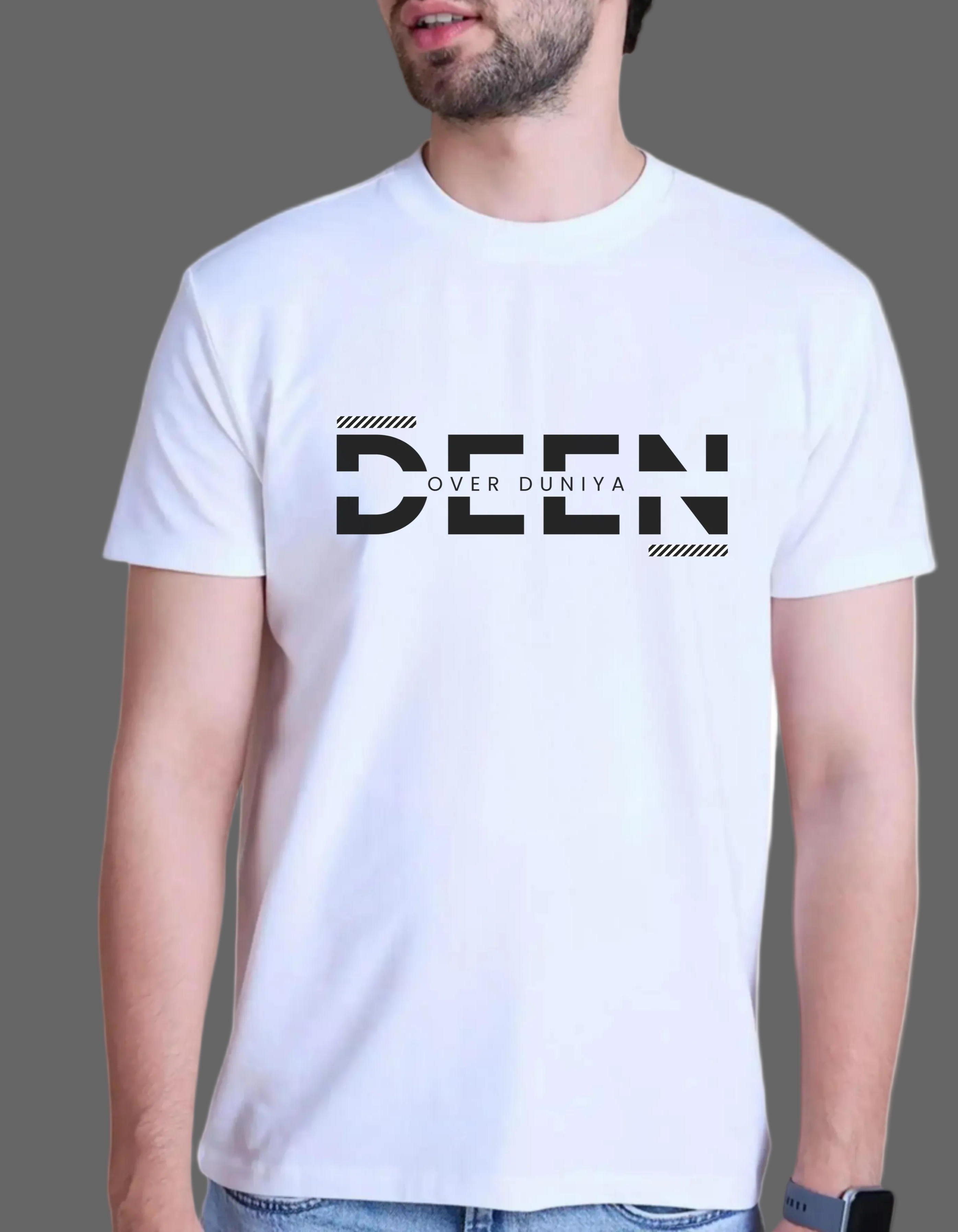 Deen Over Duniya | Islamic Tshirt for muslims| 100% cotton Premium Half-sleeved For Men.
