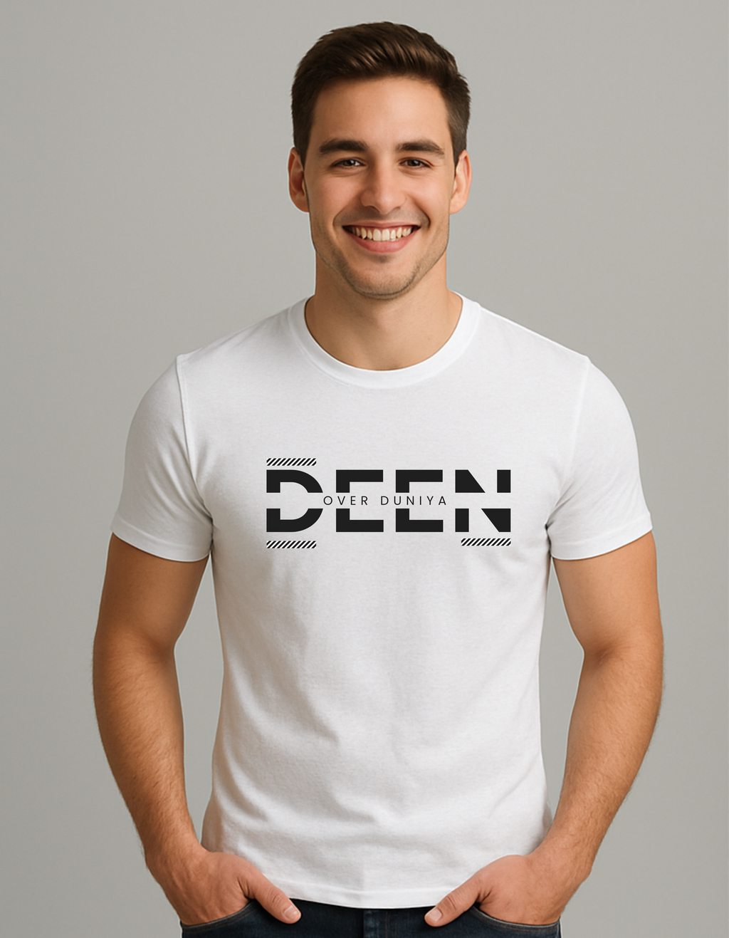 Deen Over Duniya Half Sleeve Round Neck Islamic T-shirt