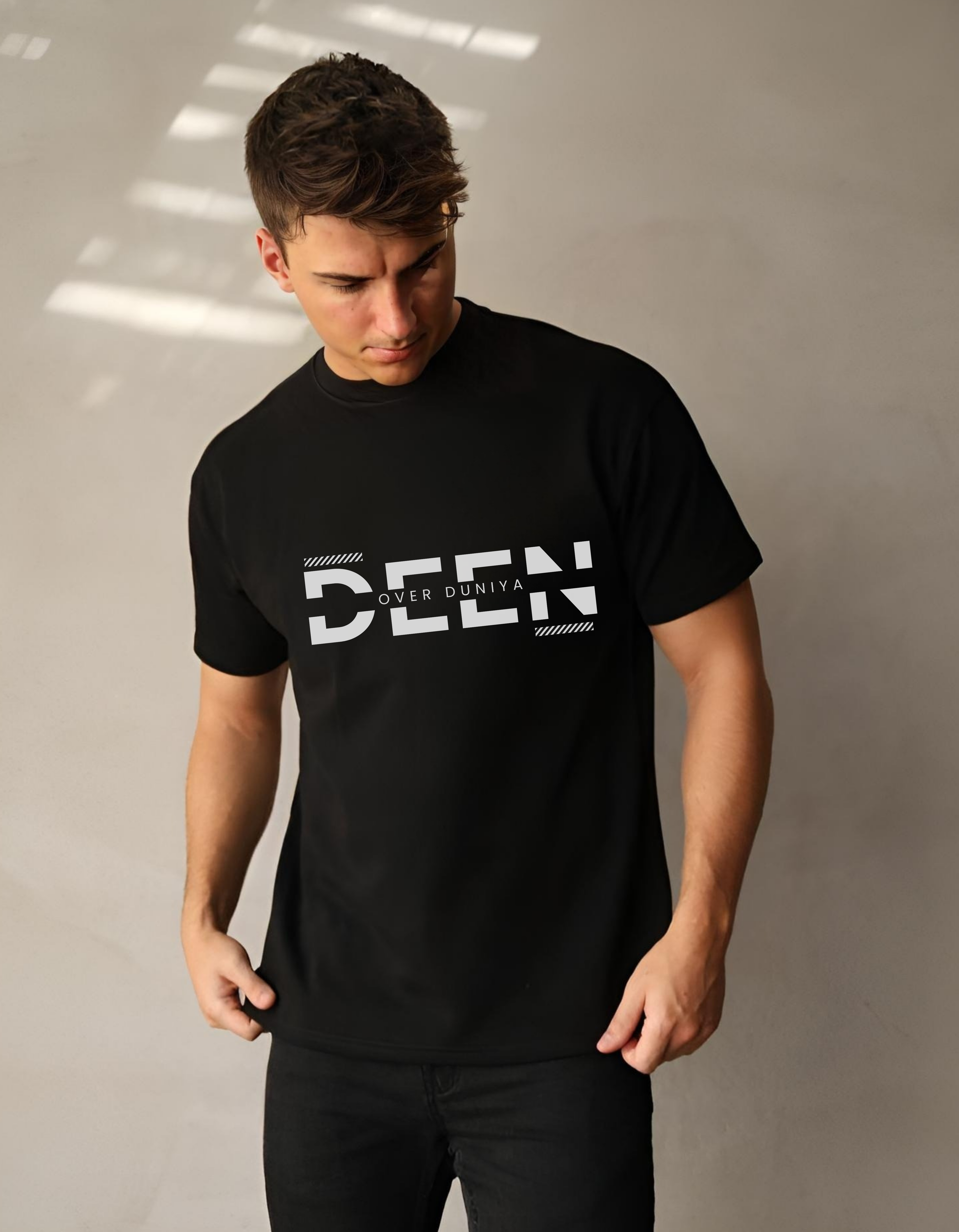 Deen Over Duniya Half Sleeve Round Neck Islamic T-shirt