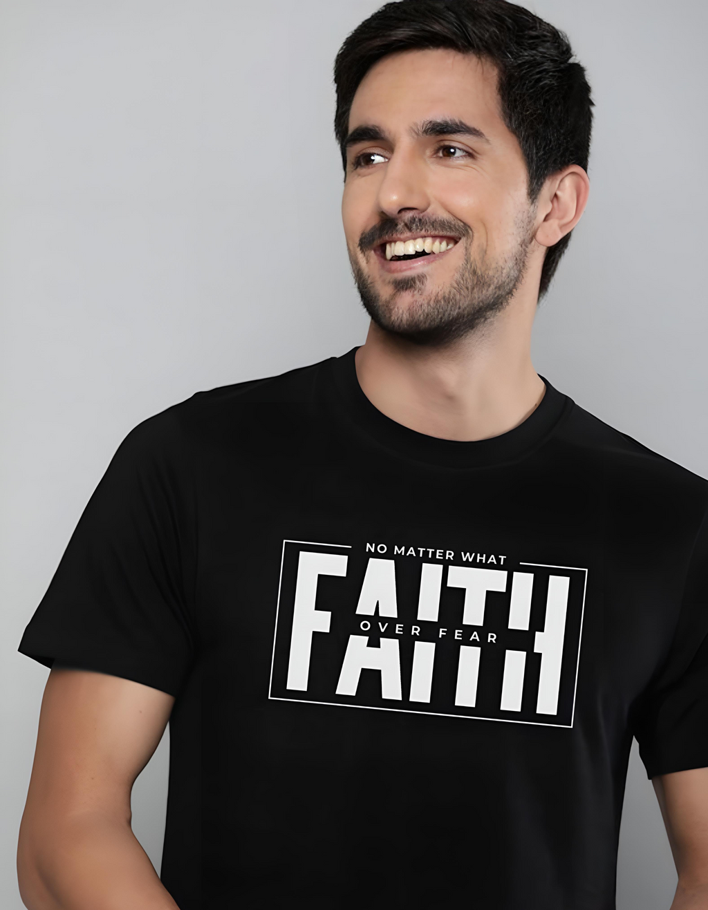 Faith Over Fear Half Sleeve Round Neck Islamic T-shirt