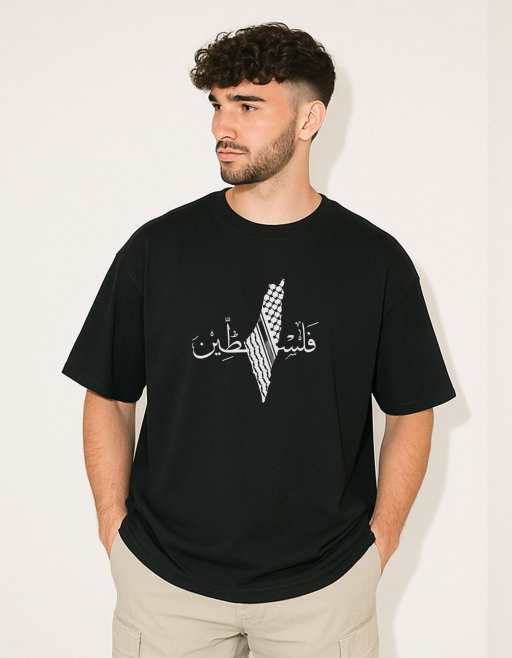 PALESTINE Black and white oversized tshirt premium Quality 240 gsm french Terry cotton